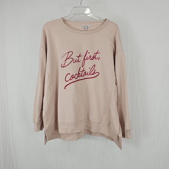 Wildfox Dusty Pink 'But First, Cocktails' Statement Crewneck Sweatshirt Size XL - Picture 2 of 7
